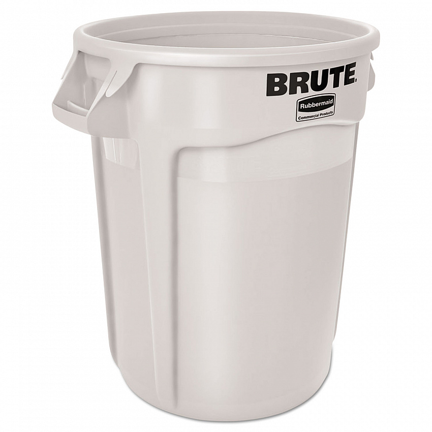 Vented Round Brute Container, 32 gal, Plastic, White (2632WHI)