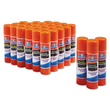 Elmer's Washable School Glue Sticks, 0.24 oz, Applies Purple, Dries Clear, 30/Box (E555)