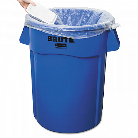 Vented Round Brute Container, 44 gal, Plastic, Blue (264360BE)