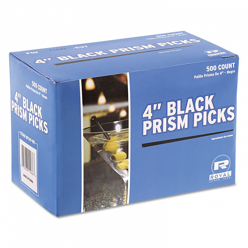 Prism Picks, Plastic, 4", Black, 500/Box, 5 Boxes/Carton (RP1494BK)