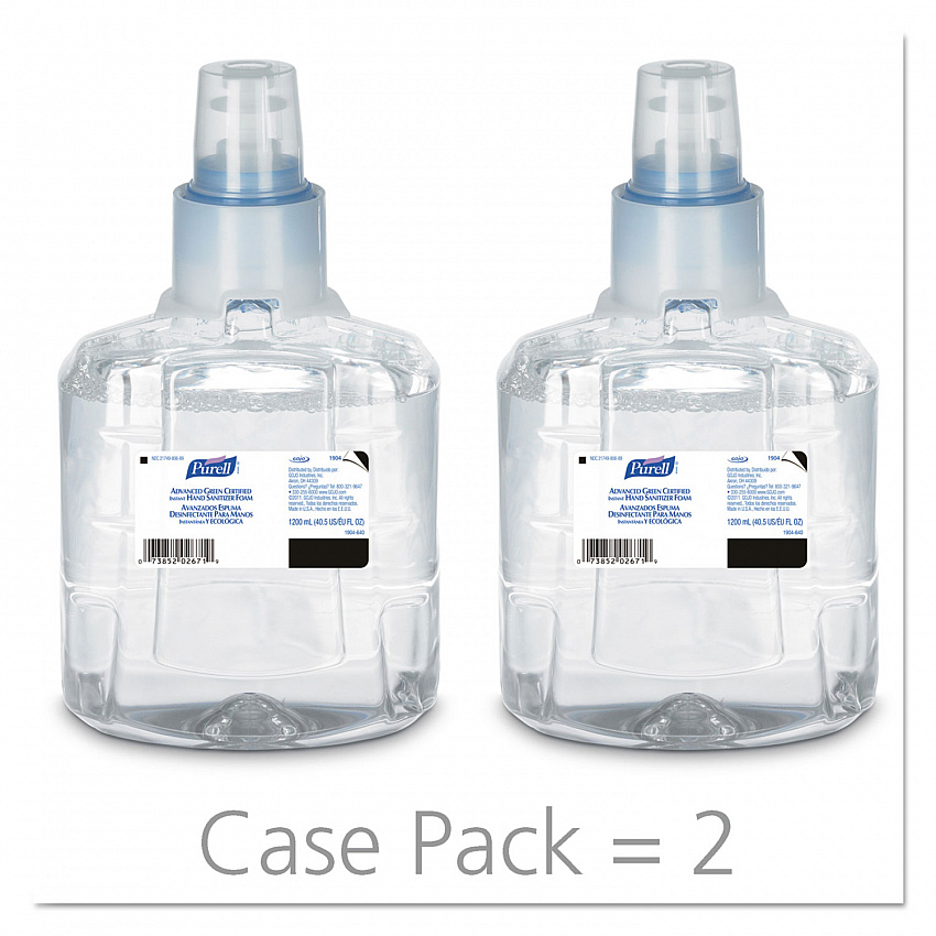 Advanced Hand Sanitizer Green Certified Foam Refill, For LTX-12 Dispensers, 1,200 mL, Fragrance-Free, 2/Carton (190402CT)