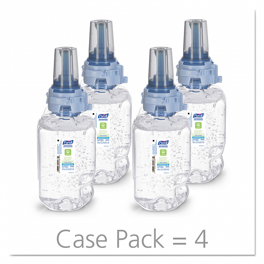 Advanced Hand Sanitizer Green Certified Gel Refill, For ADX-7 Dispensers, 700 mL, Fragrance-Free, 4/Carton (870304CT)