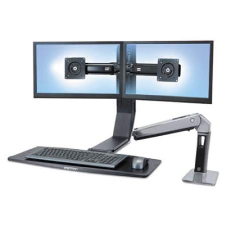 WorkFit by Ergotron WorkFit-A Sit-Stand Workstation, Dual 24" LCDs, 21.5" x 11" x 37", Polished Aluminum/Black (24312026)