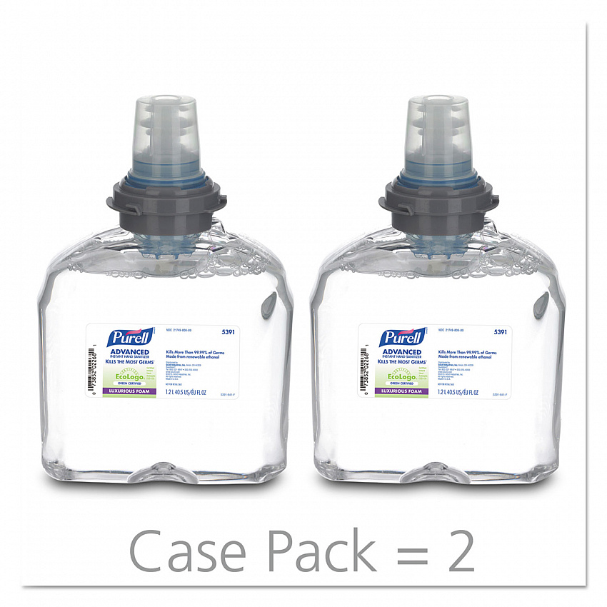 Advanced Hand Sanitizer Green Certified TFX Refill, Foam, 1,200 mL, Fragrance-Free, 2/Carton (539102CT)