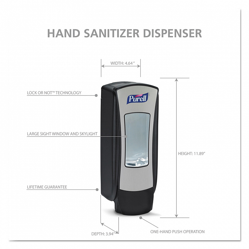 ADX-12 Dispenser, 1,200 mL, 4.5 x 4 x 11.25, Chrome/Black (882806)