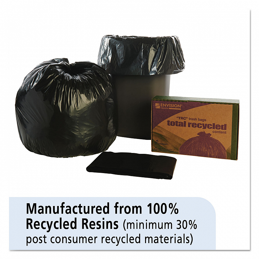 8105013862323, SKILCRAFT Recycled Content Trash Can Liners, 33 gal, 1.5 mil, 33" x 40", Black/Brown, 100/Box (3862323)