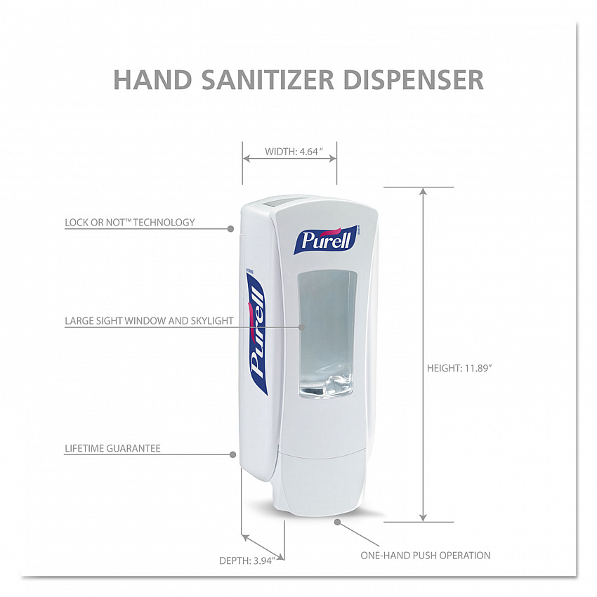 ADX-12 Dispenser, 1,200 mL, 4.5 x 4 x 11.25, White, 6/Carton (882006)