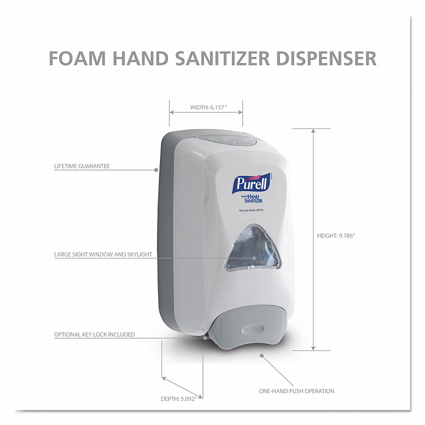 FMX-12 Foam Hand Sanitizer Dispenser, 1,000 mL/1,200 mL Refill, 6.6 x 5.13 x 11, Gray (512006)