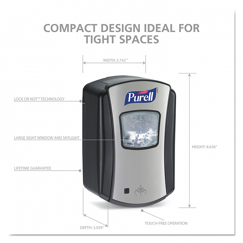 LTX-7 Touch-Free Dispenser, 700 mL, 5.75 x 4 x 4.88, Chrome/Black, 4/Carton (132804)