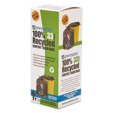 Stout by Envision TOTAL RECYCLED CONTENT PLASTIC TRASH BAGS, 33 GAL, 1.3 MIL, 33" X 40", BROWN/BLACK, 180/CARTON (T3340K13R)