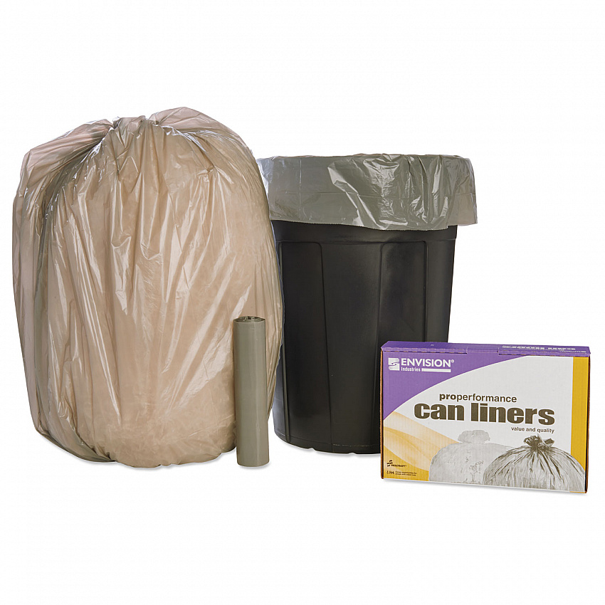 8105015171364, SKILCRAFT Trash Can Liner - Linear Low-Density, 60 gal, 1 mil, 38" x 58", Gray, Perforated Roll, 100/Box (5171364)
