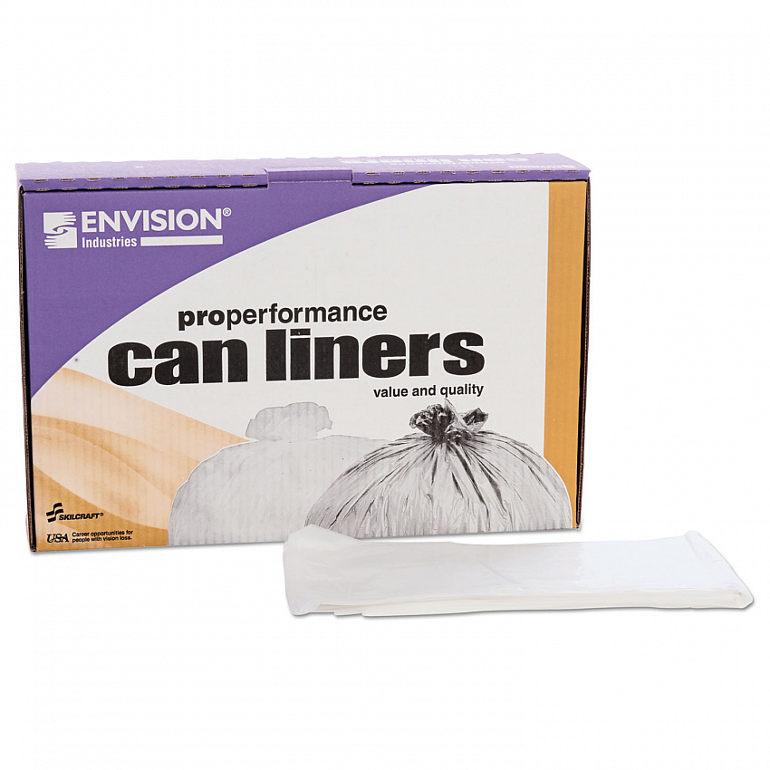8105015171353, SKILCRAFT Low-Density Trash Can Liners, 33 gal, 0.8 mil, 33" x 39", Clear, Flat Pack, 250/Box (5171353)