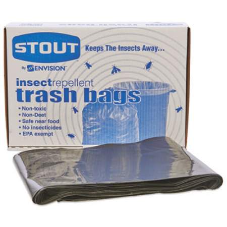 Stout by Envision Insect-Repellent Trash Bags, 45 gal, 2 mil, 40" x 45", Black, 65/Box (P4045K20)