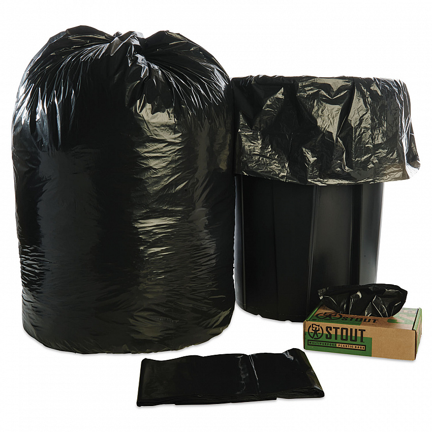 8105015173668, SKILCRAFT Recycled Content Trash Can Liners, 60 gal, 1.5 mil, 38" x 58", Black/Brown, 20/Box (5173668)