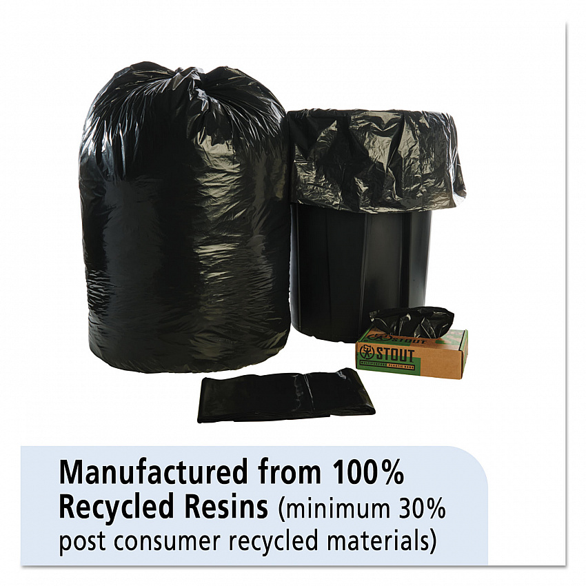 8105015173668, SKILCRAFT Recycled Content Trash Can Liners, 60 gal, 1.5 mil, 38" x 58", Black/Brown, 20/Box (5173668)
