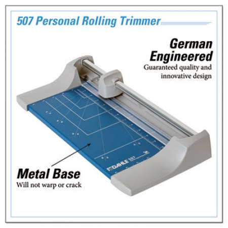 Dahle Rolling/Rotary Paper Trimmer/Cutter, 7 Sheets, 12" Cut Length, Metal Base, 8.25 x 17.38 (507)