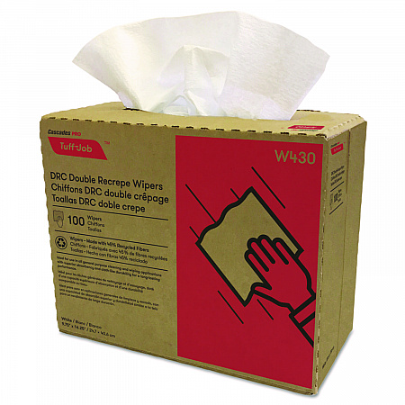 Tuff-Job Double Recrepe Wipers, 9.75 x 16.5, White, 100/Box, 8 Box/Carton (W430)