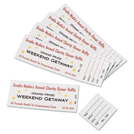 Avery Printable Tickets w/Tear-Away Stubs, 97 Bright, 65lb, 8.5 x 11, White, 10 Tickets/Sheet, 20 Sheets/Pack (16154)