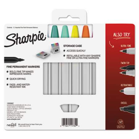 Sharpie Permanent Markers with Storage Case, Fine Bullet Tip, Assorted Color Set 1, Dozen (1983179)