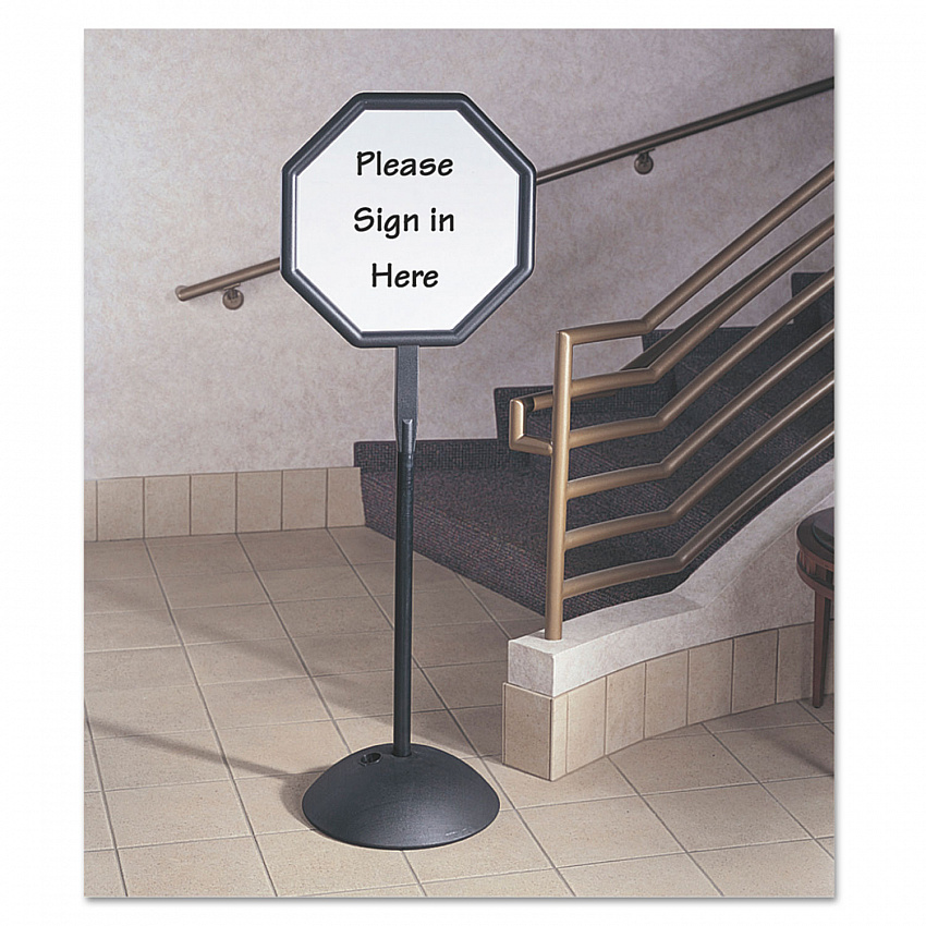 WriteWay Two-Sided Dry Erase Standing Message Sign, White 18" x 18" Octagon Surface, Black Frame, 18" x 18" x 65" (4118BL)