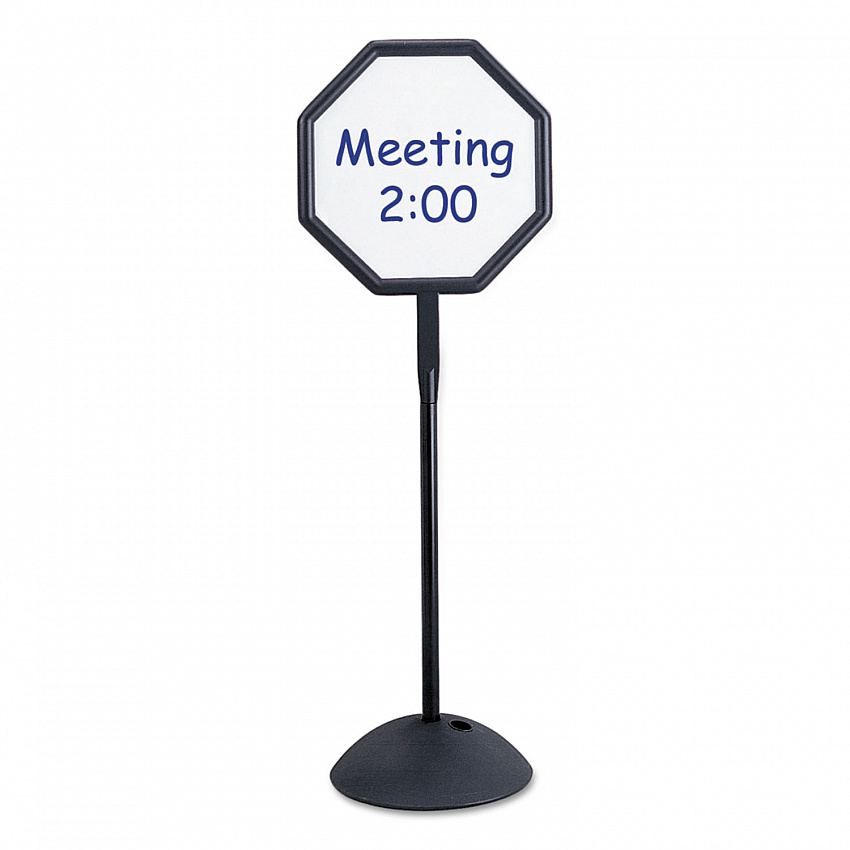 WriteWay Two-Sided Dry Erase Standing Message Sign, White 18" x 18" Octagon Surface, Black Frame, 18" x 18" x 65" (4118BL)