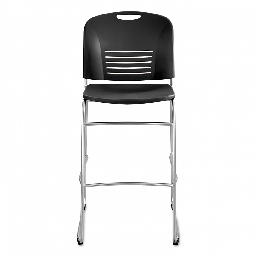 Vy Sled Base Bistro Chair, Supports Up to 350 lb, 30.5" Seat Height, Black Seat, Black Back, Silver Base (4295BL)