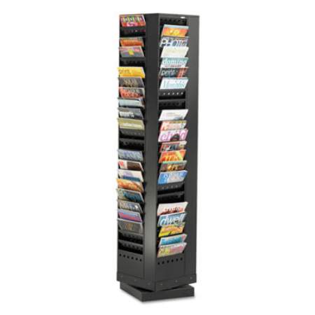 Safco Steel Rotary Magazine Rack, 92 Compartments, 14w x 14d x 68h, Black (4325BL)