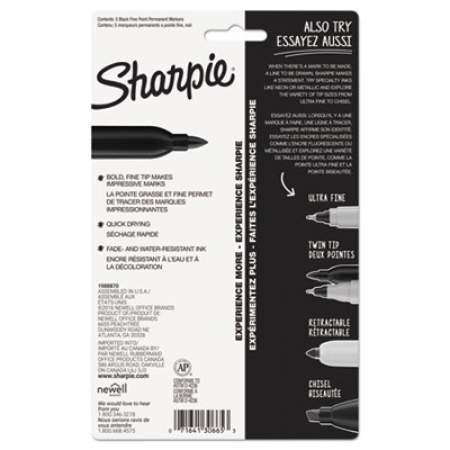 Sharpie Fine Tip Permanent Marker, Fine Bullet Tip, Black, 5/Pack (30665PP)