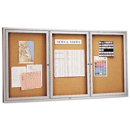 Quartet Enclosed Bulletin Board, Natural Cork/Fiberboard, 72 x 36, Silver Aluminum Frame (2366)