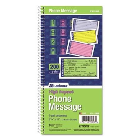 Adams Wirebound Telephone Message Book, Two-Part Carbonless, 2.75 x 4.75, 4/Page, 200 Forms (SC1153RB)