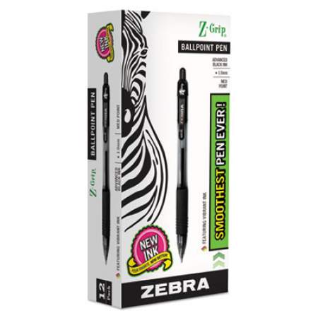 Zebra Z-Grip Ballpoint Pen, Retractable, Medium 1 mm, Black Ink, Clear Barrel, Dozen (22210)