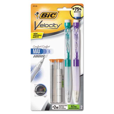 BIC Velocity Max Pencil, 0.7 mm, HB (#2.5), Black Lead, Assorted Barrel Colors, 2/Pack (MPMX7P21BK)