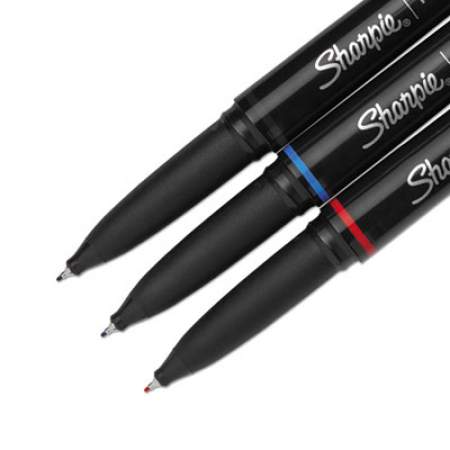 Sharpie Grip Permanent Ink Porous Point Pen, Stick, Fine 0.5 mm, Assorted Business Ink Colors, Black Barrel, 3/Pack (1758054)