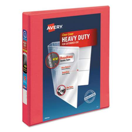 Avery Durable View Binder with DuraHinge and Slant Rings, 3 Rings, 1" Capacity, 11 x 8.5, Coral (17293)