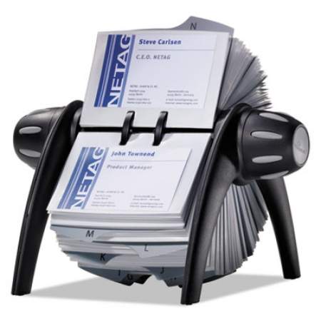 Durable VISIFIX Flip Rotary Business Card File, Holds 400 2.88 x 4.13 Cards, 8.75 x 7.13 x 8.06, Plastic, Black/Silver (241701)