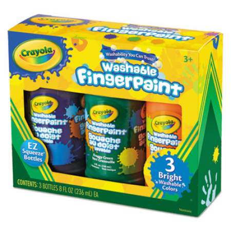 Crayola Washable Fingerpaint Pack, 3 Assorted Bright Colors, 8 oz Tube, 3/Pack (551311)