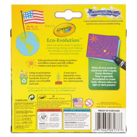 Crayola Washable Poster Markers, Broad Chisel Tip, Assorted Colors, 8/Pack (588173)