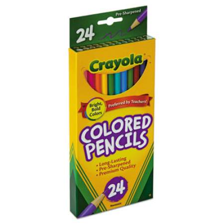 Crayola Long-Length Colored Pencil Set, 3.3 mm, 2B (#1), Assorted Lead/Barrel Colors, 24/Pack (684024)