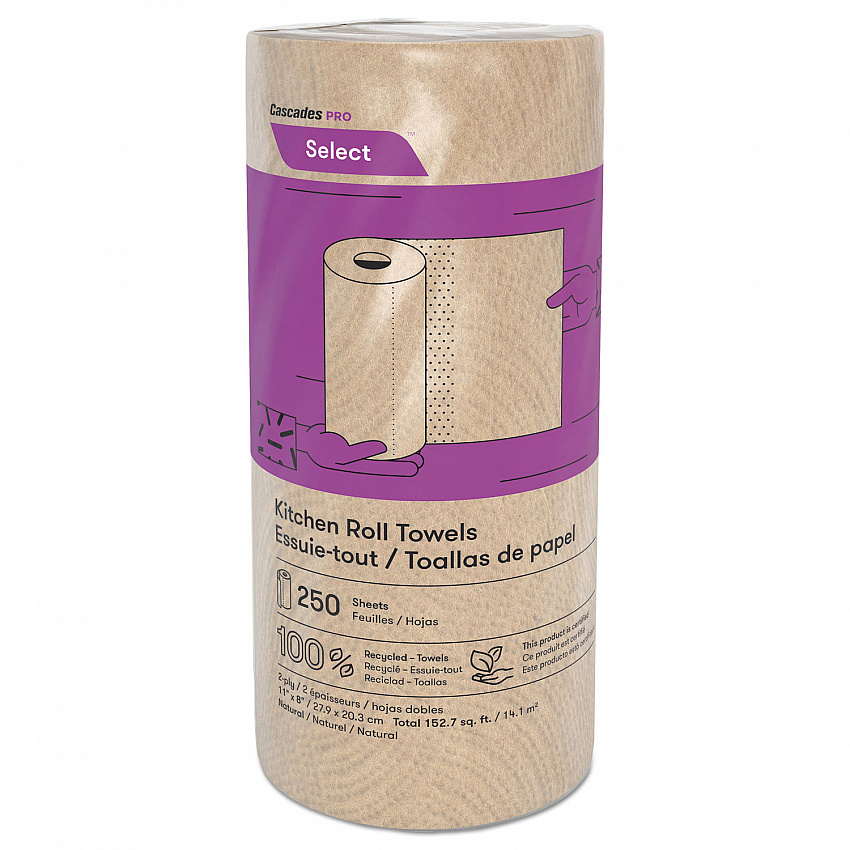 Select Kitchen Roll Towels, 2-Ply, 11" x 166.6 ft, Natural, 250/Roll, 12/Carton (K251)