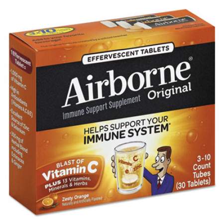 Airborne Immune Support Effervescent Tablet, Zesty Orange, 30 Count (10030)