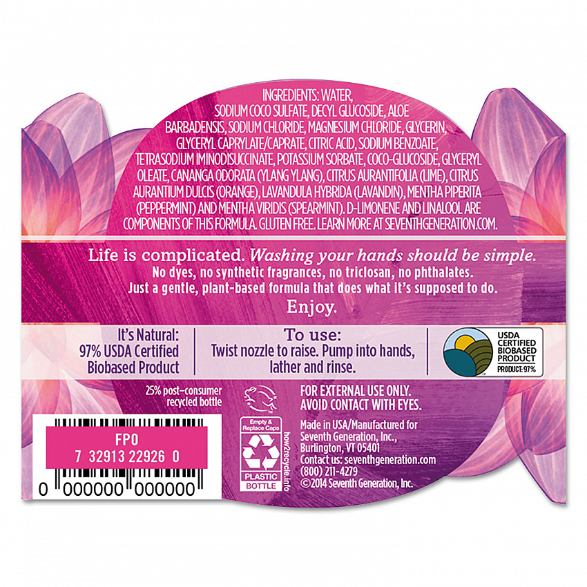 Natural Hand Wash, Lavender Flower and Mint Scent, 12 oz, 8/Carton (22926CT)