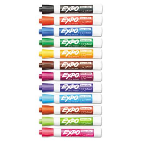 EXPO Low-Odor Dry-Erase Marker, Broad Chisel Tip, Assorted Colors, 12/Set (80699)