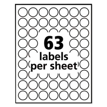 Avery Removable Multi-Use Labels, Inkjet/Laser Printers, 1" dia., White, 63/Sheet, 15 Sheets/Pack (6450)
