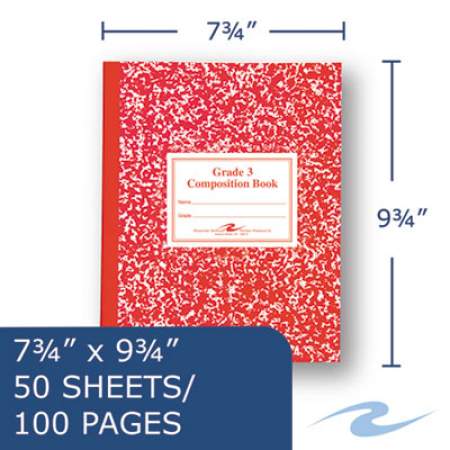 Roaring Spring Grade School Ruled Composition Book, Manuscript Format, Red Cover, 9.75 x 7.75, 50 Sheets (77922)