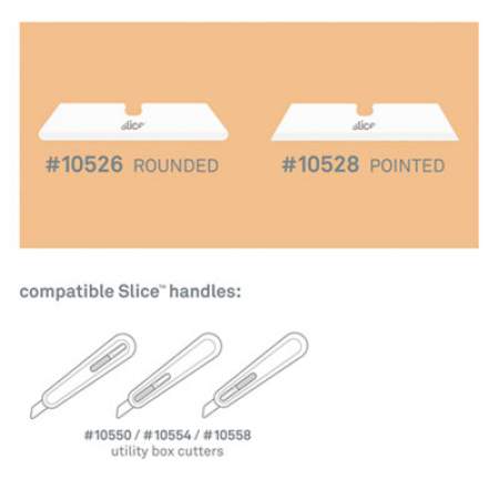 slice Safety Utility Knife Blades, Pointed Tip, Ceramic Zirconium Oxide, 3/Pack (10528)
