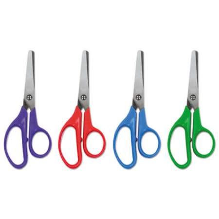 Universal Kids' Scissors, Rounded Tip, 5" Long, 1.75" Cut Length, Assorted Straight Handles, 12/Pack (92023)