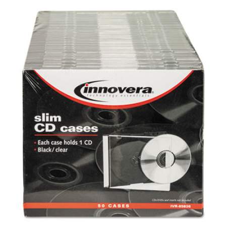 Innovera CD/DVD Slim Jewel Cases, Clear/Black, 50/Pack (85826)