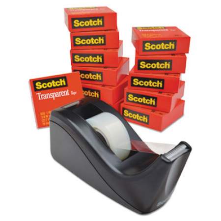 Scotch Transparent Tape Value Pack with Black Dispenser, 1" Core, 0.75" x 83.33 ft, Transparent (600KC60)