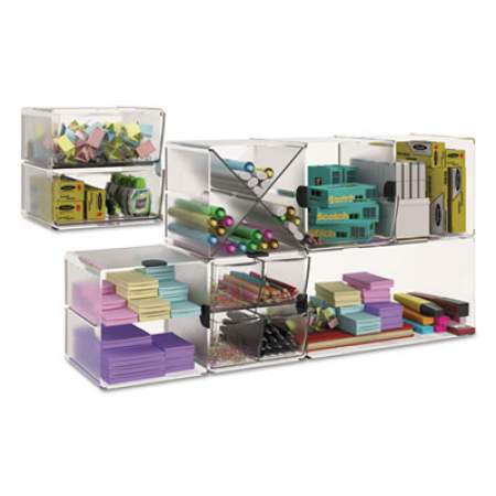 deflecto Stackable Cube Organizer, 2 Drawers, 6 x 7 1/8 x 6, Clear (350101)