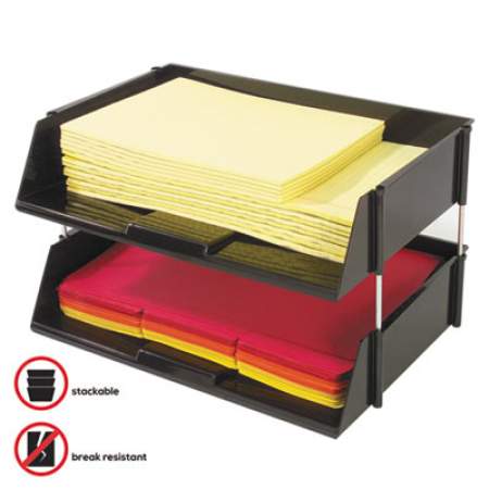 deflecto Industrial Tray Side-Load Stacking Tray Set, 2 Sections, Letter to Legal Size Files, 16.38" x 11.13" x 3.5", Black, 2/Pack (582704)